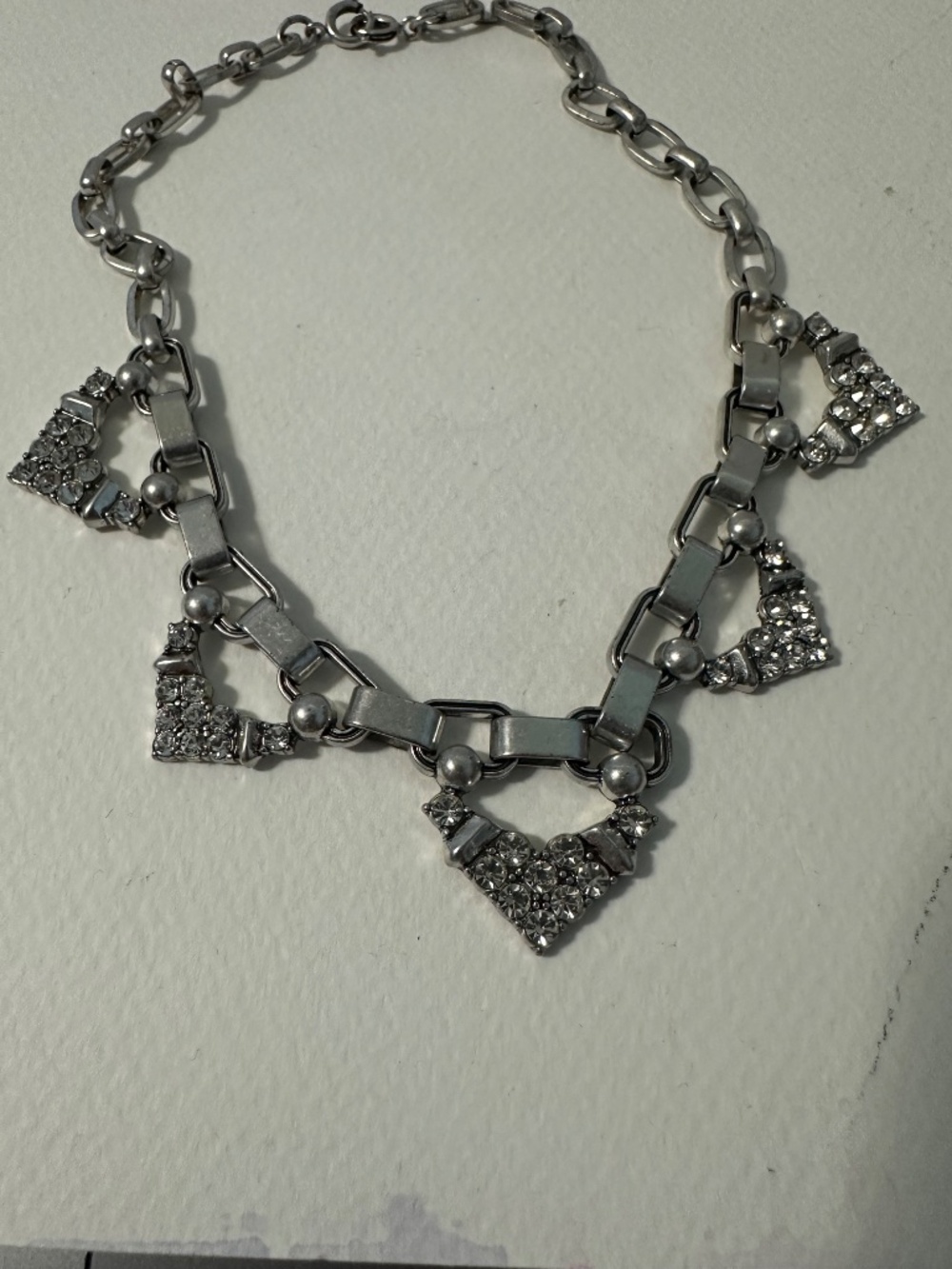 Stella & Dot Silver Tone Crystal Statement Choker Necklace 40cm Geometric Fringe